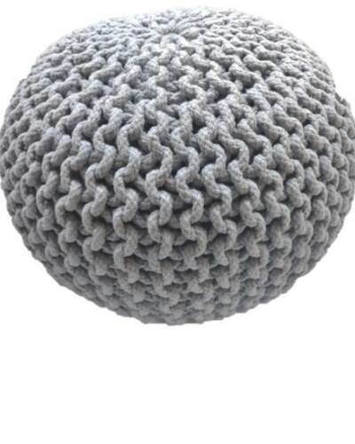 Braided Ottoman Pouffe Footstool Hand Knitted (Light Grey) - Furniture > Living Room > Ottomans & Footstools