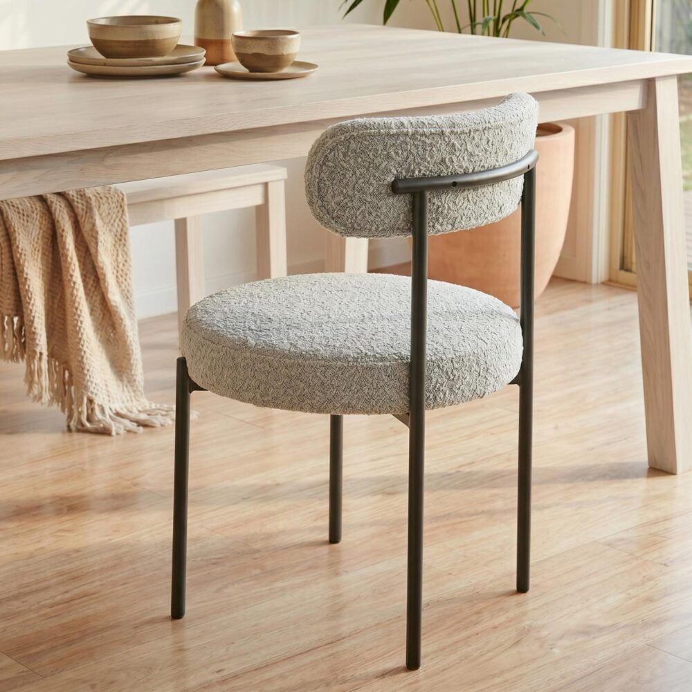 Luxe Boucle Cushioned Elsa Dining Chairs in White Quartz