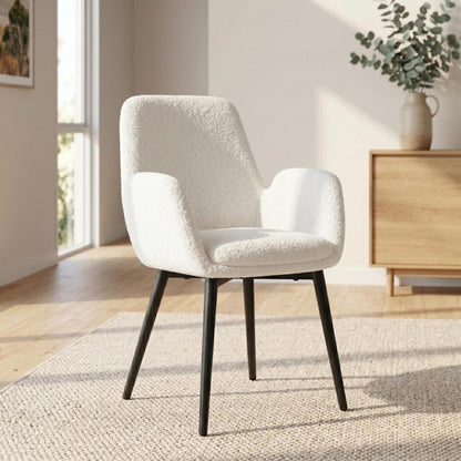 Boucle – teddy Sherpa Fabric Bliss Armrest Dining Chair Ensemble