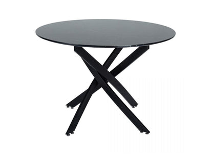 Round Marble-Effect Table-Black - Furniture > Dining > Dining Tables