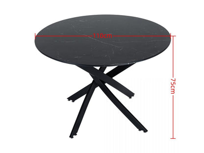 Round Marble-Effect Table-Black - Furniture > Dining > Dining Tables