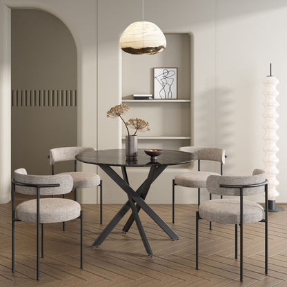 Round Marble-Effect Table-Black - Furniture > Dining > Dining Tables