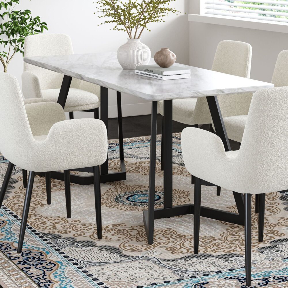 Rectangular Marble-Effect Dining Table