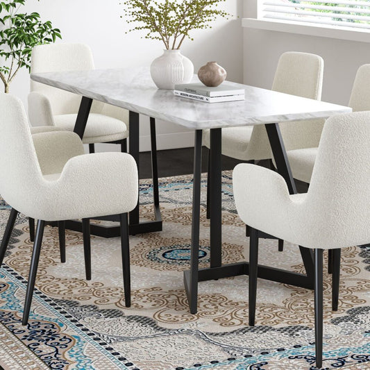 Rectangular Marble-Effect Dining Table