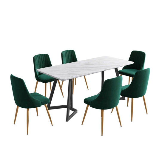 Marbleous Green Velvet Dining Set - Furniture > Dining > Dining Set