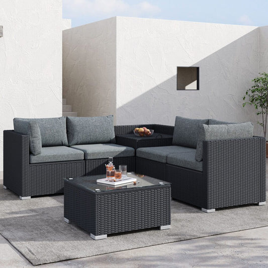 6PCS Outdoor Modular Lounge Sofa Coogee-Black - Furniture > Outdoor > Outdoor Sofas & Lounge Sets