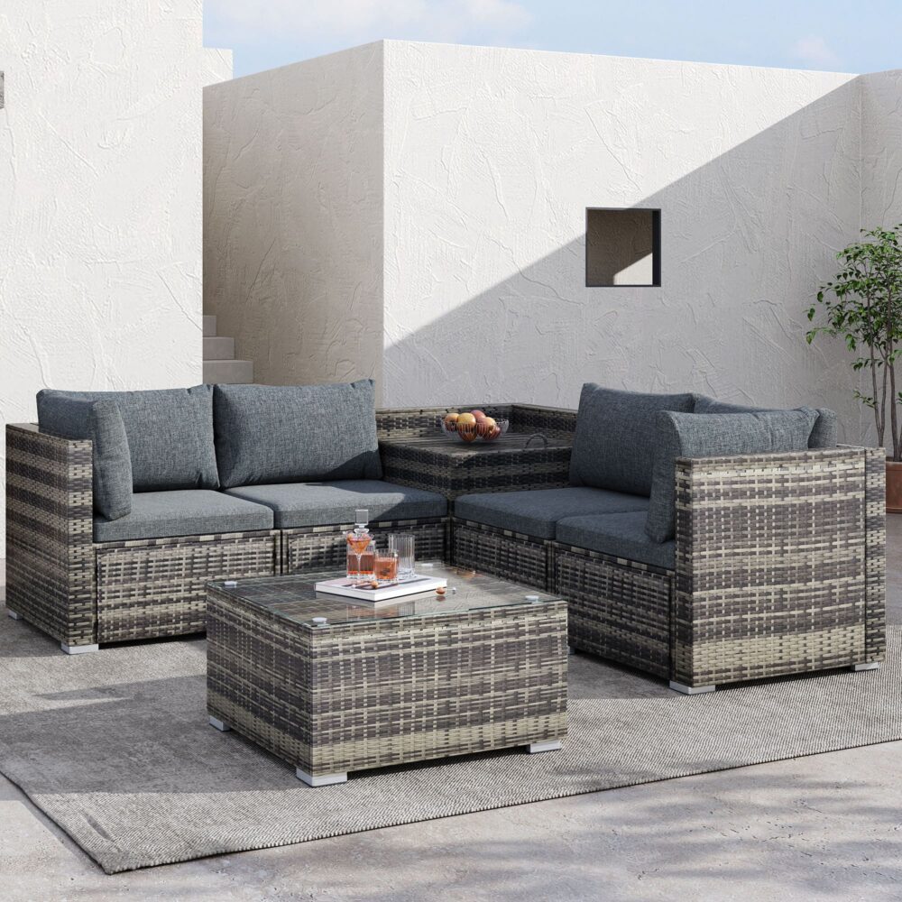 6PCS Outdoor Modular Lounge Sofa Coogee-Grey - Furniture > Outdoor > Outdoor Sofas & Lounge Sets