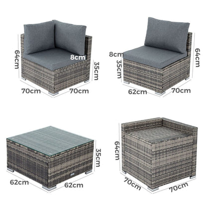 6PCS Outdoor Modular Lounge Sofa Coogee-Grey - Furniture > Outdoor > Outdoor Sofas & Lounge Sets