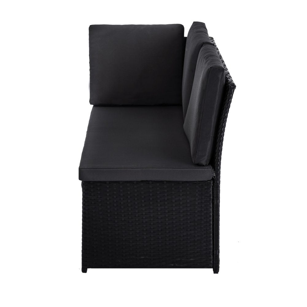 Ella 8-Seater Modular Outdoor Garden Lounge and Dining Set with Table and Stools in Black - Furniture > Outdoor >