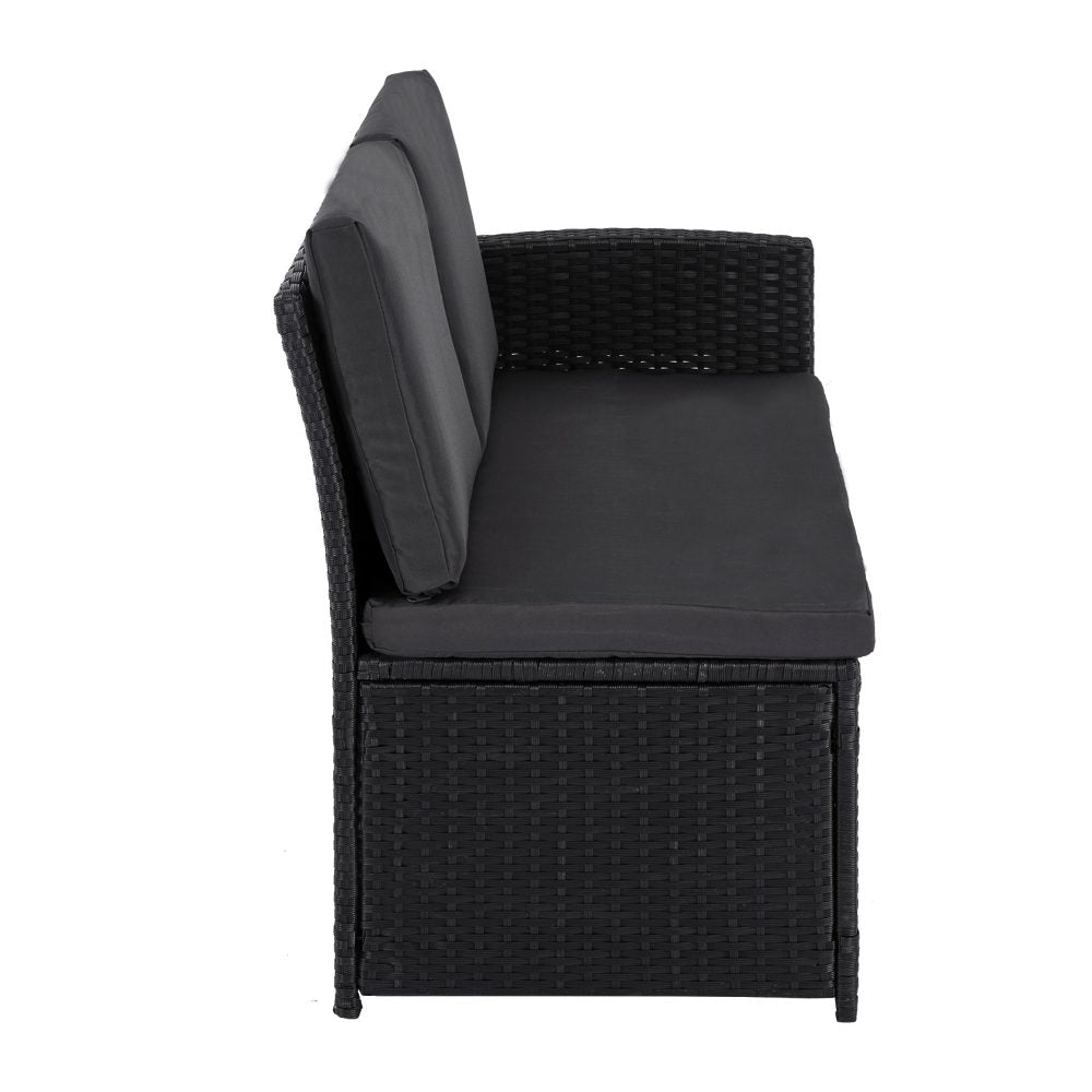 Ella 8-Seater Modular Outdoor Garden Lounge and Dining Set with Table and Stools in Black - Furniture > Outdoor >