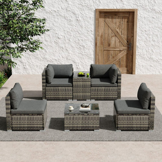 Outdoor Modular Lounge Sofa with Wicker End Table Set - Furniture > Outdoor > Outdoor Sofas & Lounge Sets