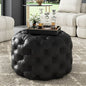 Contemporary Black Leather-look Ottoman with Button - Furniture > Living Room > Ottomans & Footstools