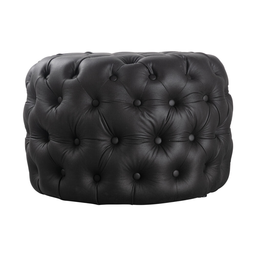 Contemporary Black Leather-look Ottoman with Button - Furniture > Living Room > Ottomans & Footstools