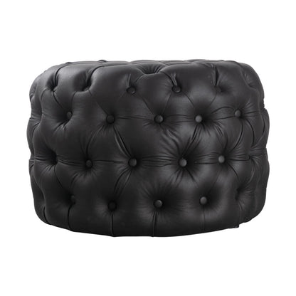 Contemporary Black Leather-look Ottoman with Button - Furniture > Living Room > Ottomans & Footstools