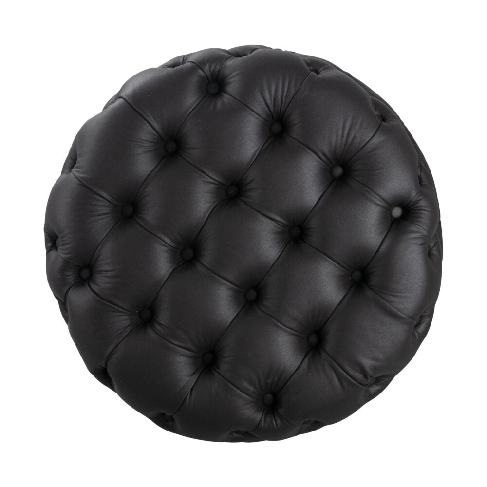 Contemporary Black Leather-look Ottoman with Button - Furniture > Living Room > Ottomans & Footstools