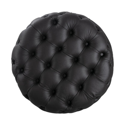 Contemporary Black Leather-look Ottoman with Button - Furniture > Living Room > Ottomans & Footstools