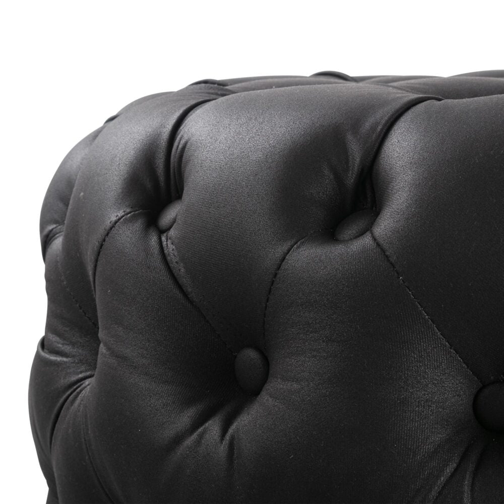 Contemporary Black Leather-look Ottoman with Button - Furniture > Living Room > Ottomans & Footstools
