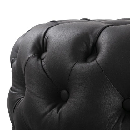 Contemporary Black Leather-look Ottoman with Button - Furniture > Living Room > Ottomans & Footstools
