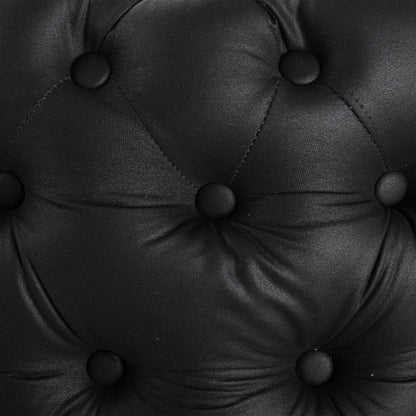 Contemporary Black Leather-look Ottoman with Button - Furniture > Living Room > Ottomans & Footstools