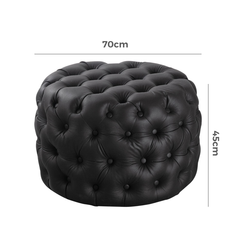 Contemporary Black Leather-look Ottoman with Button - Furniture > Living Room > Ottomans & Footstools