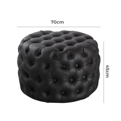 Contemporary Black Leather-look Ottoman with Button - Furniture > Living Room > Ottomans & Footstools