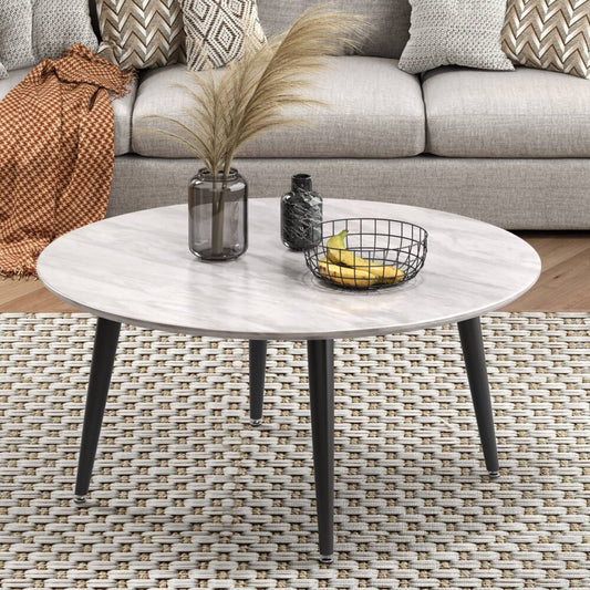 Minimalist Marble Effect Round Coffee Table - Furniture > Living Room > Coffee Tables