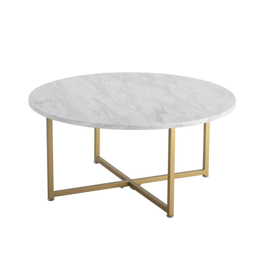 White Marble Effect Round Coffee Table with Gold Legs - Furniture > Living Room > Coffee Tables