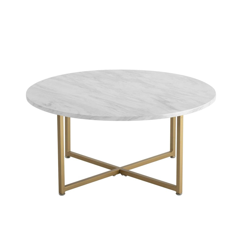 White Marble Effect Round Coffee Table with Gold Legs - Furniture > Living Room > Coffee Tables