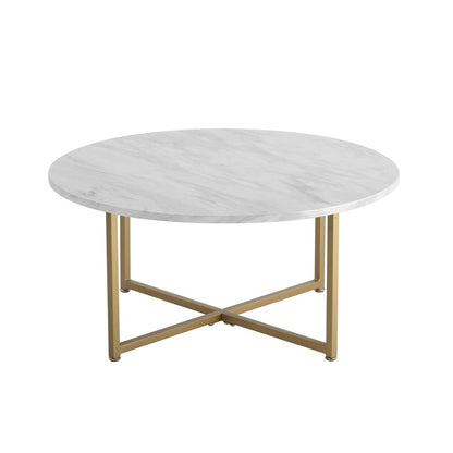 White Marble Effect Round Coffee Table with Gold Legs - Furniture > Living Room > Coffee Tables