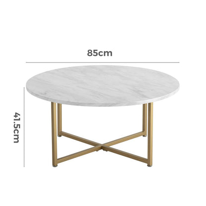 White Marble Effect Round Coffee Table with Gold Legs - Furniture > Living Room > Coffee Tables