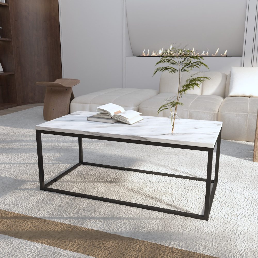 Industrial Style Marble Effect Rectangular Coffee Table - Furniture > Living Room > Coffee Tables