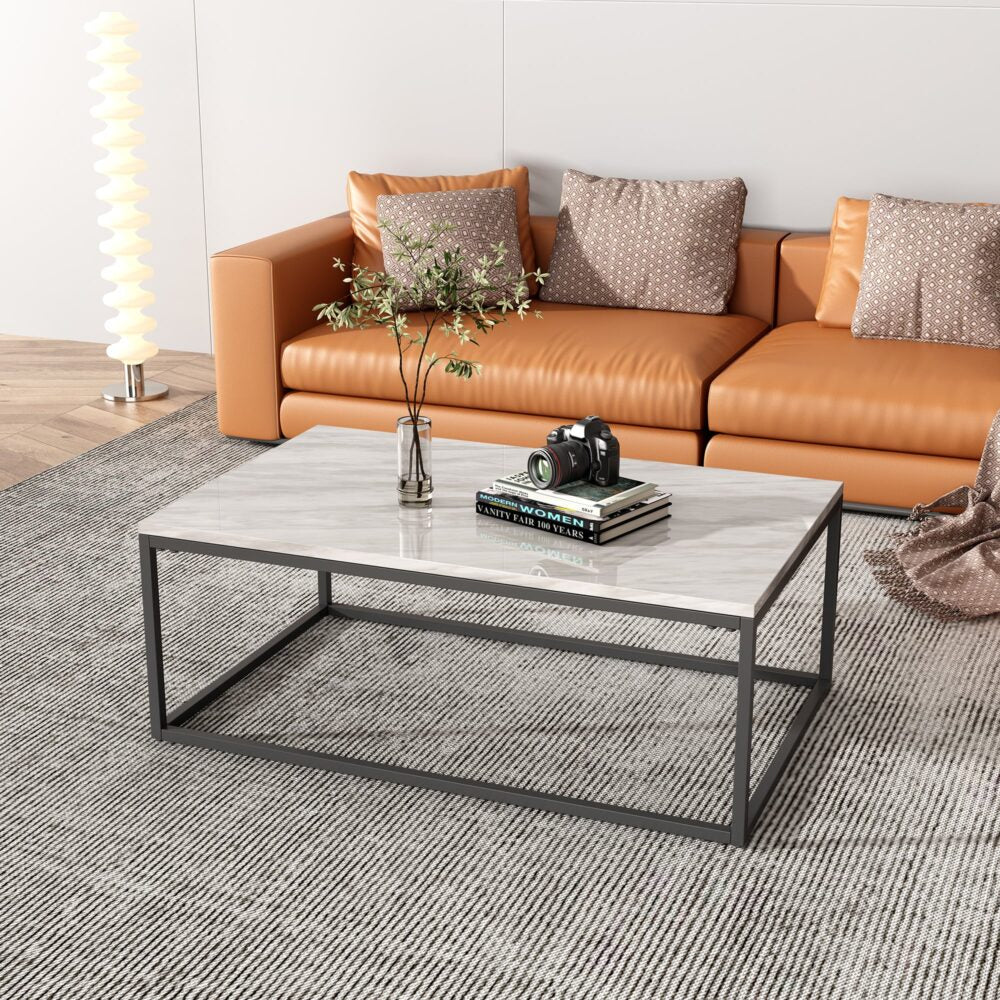 Industrial Style Marble Effect Rectangular Coffee Table - Furniture > Living Room > Coffee Tables