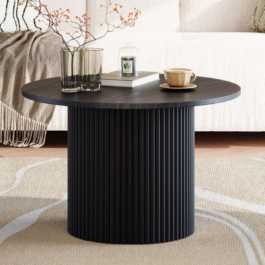 Luxe Black Ribbed Texture Wooden Coffee Table - Furniture > Living Room > Coffee Tables
