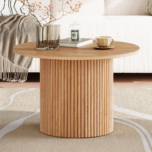 Luxe Ribbed Round Coffee Table Wooden - Furniture > Living Room > Coffee Tables