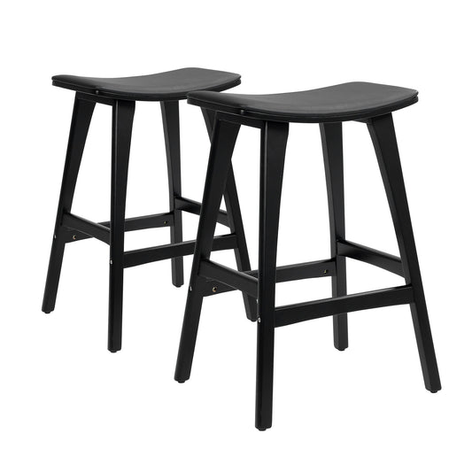 2X Wooden Bar Stool Padded PU Leather Dining Chair KANSO 65cm BLACK - Furniture > Stools & Chairs Table
