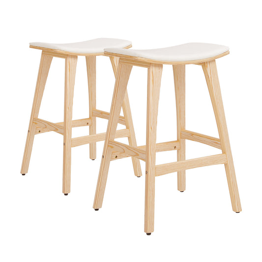 2X Wooden Bar Stool Padded Fabric Dining Chair KANSO 65cm BEIGE - Furniture > Stools & Chairs Table
