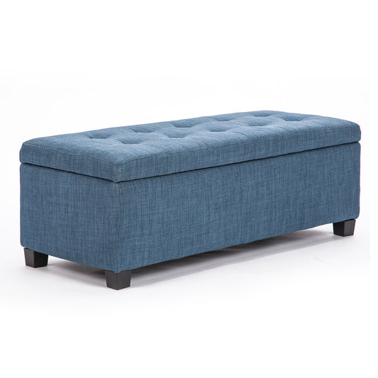 Storage Ottoman Stool 102cm Fabric DARK BLUE Furniture > Living Room > Ottomans & Footstools