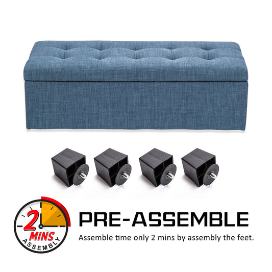 Storage Ottoman Stool 102cm Fabric DARK BLUE Furniture > Living Room > Ottomans & Footstools