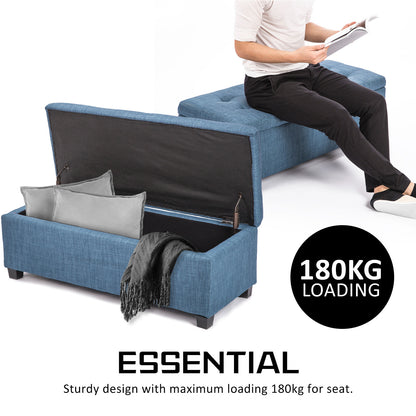 Storage Ottoman Stool 102cm Fabric DARK BLUE Furniture > Living Room > Ottomans & Footstools