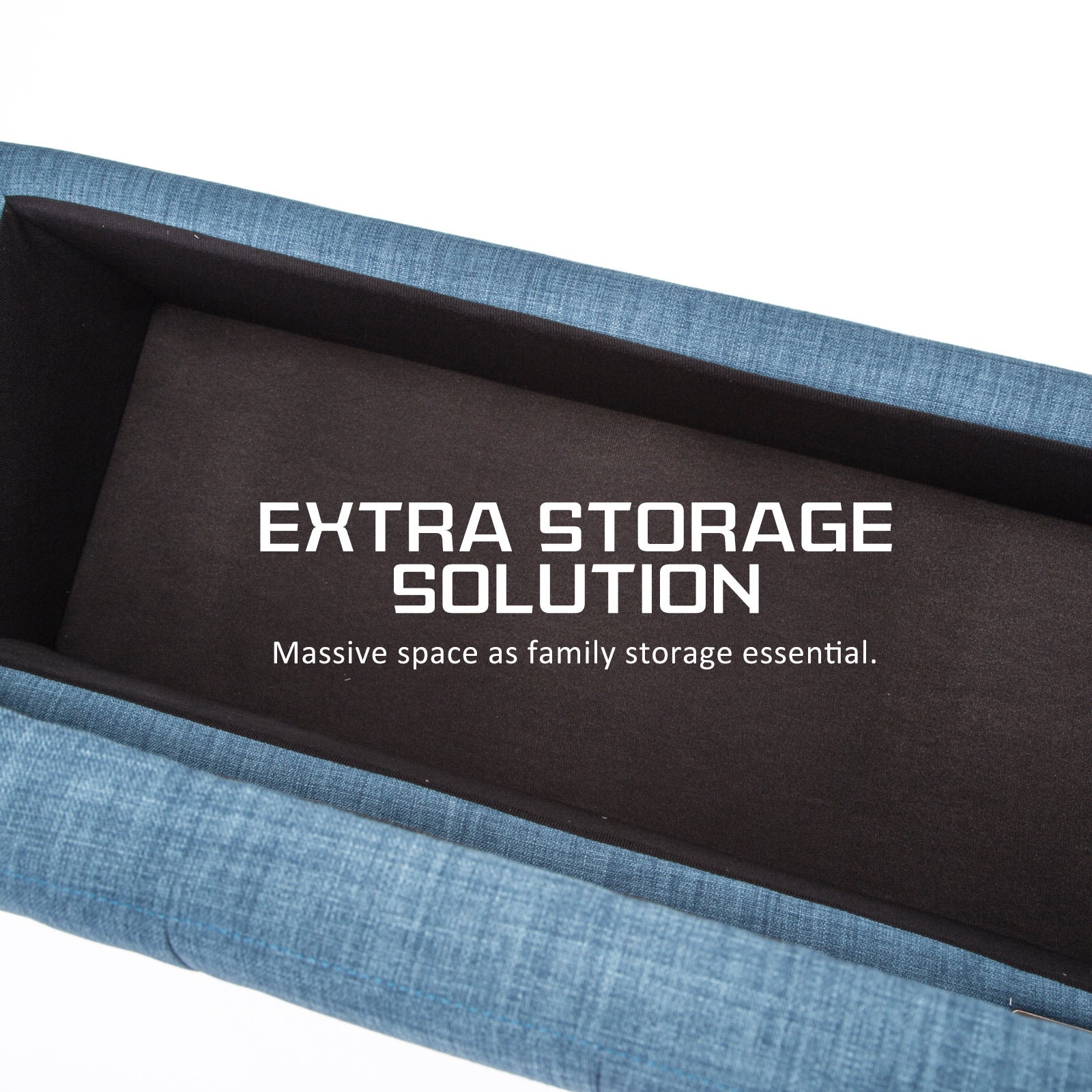Storage Ottoman Stool 102cm Fabric DARK BLUE Furniture > Living Room > Ottomans & Footstools