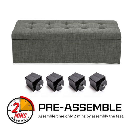 Storage Ottoman Stool 102cm Fabric DARK GREY Furniture > Living Room > Ottomans & Footstools