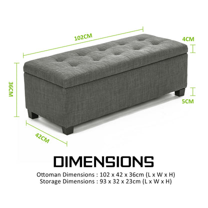 Storage Ottoman Stool 102cm Fabric DARK GREY Furniture > Living Room > Ottomans & Footstools