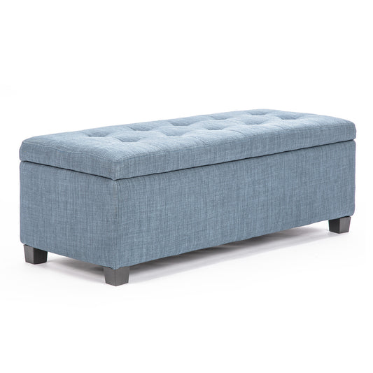 Storage Ottoman Stool 102cm Fabric LIGHT GREY BLUE Furniture > Living Room > Ottomans & Footstools