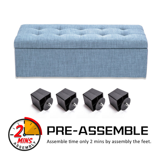 Storage Ottoman Stool 102cm Fabric LIGHT GREY BLUE Furniture > Living Room > Ottomans & Footstools