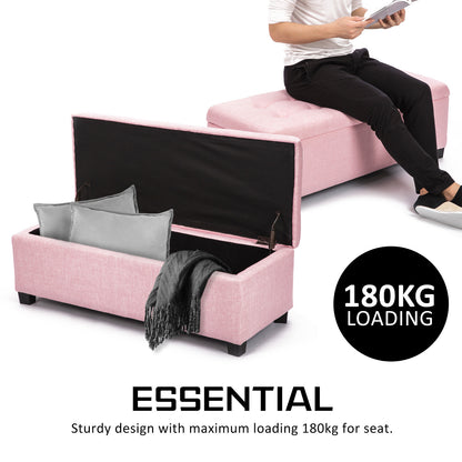 Storage Ottoman Stool 102cm Fabric PINK Furniture > Living Room > Ottomans & Footstools