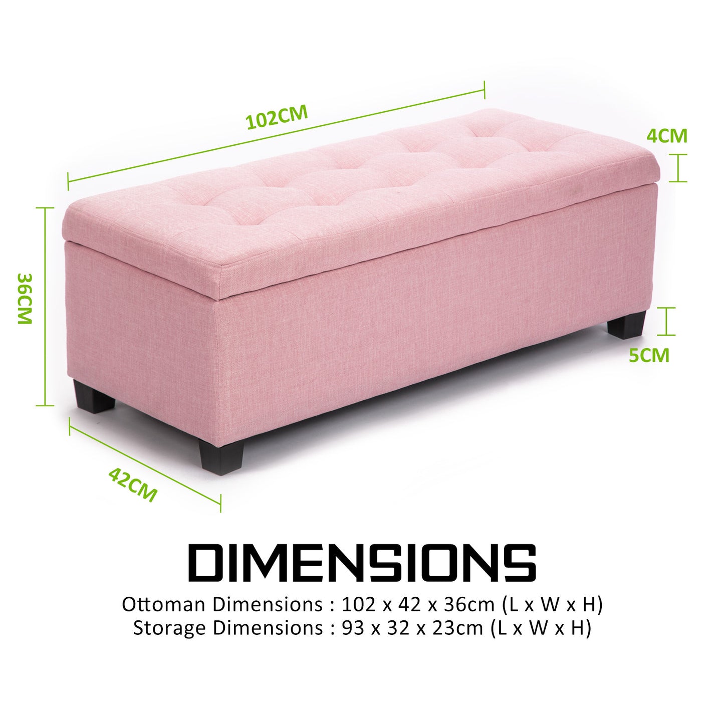 Storage Ottoman Stool 102cm Fabric PINK Furniture > Living Room > Ottomans & Footstools