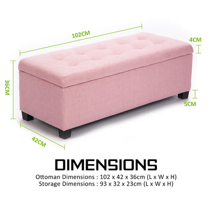 Storage Ottoman Stool 102cm Fabric PINK Furniture > Living Room > Ottomans & Footstools