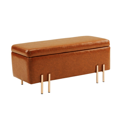 Storage Ottoman Stool Bench Seat 97cm PU Leather BROWN - Furniture > Living Room > Ottomans & Footstools