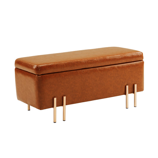 Storage Ottoman Stool Bench Seat 97cm PU Leather BROWN - Furniture > Living Room > Ottomans & Footstools