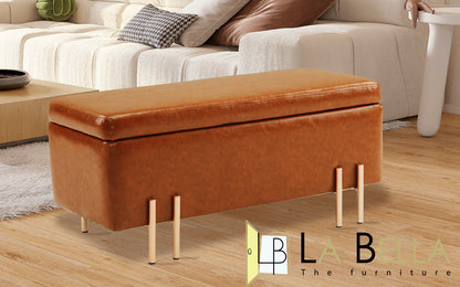 Storage Ottoman Stool Bench Seat 97cm PU Leather BROWN - Furniture > Living Room > Ottomans & Footstools